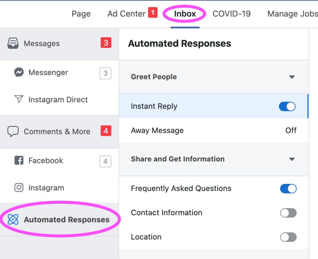 how to automate messages on facebook page